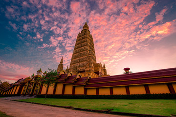 Wat Bang Thong(Wat Mahathat Wachiramongkol), a beautifully sculptured temple in good design,...