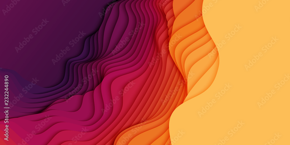 Wall mural vector 3d abstract background with paper cut shapes. colorful carving art. paper craft landscape wit