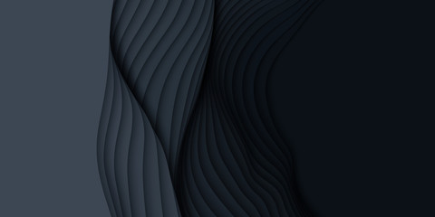 Vector 3D abstract background with paper cut shapes. Dark carving art. Paper craft landscape with gradient fade colors. Minimalistic design layout for business presentations, flyers, posters.