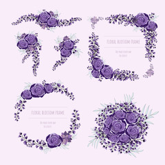 Purple floral frame for invitation cards and graphics.