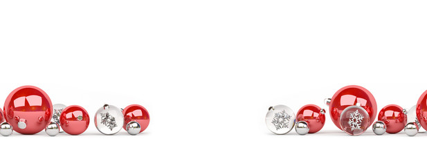 Red and silver christmas baubles isolated 3D rendering
