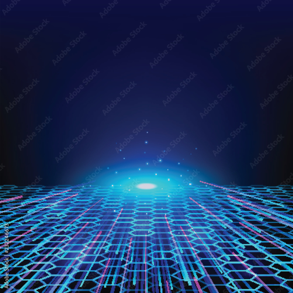 Aufkleber abstract technology blue wire network futuristic wireframe data visualisation with lighting effect.
