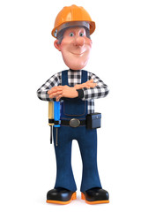3d illustration Builder worker in overalls/3D