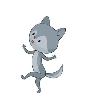 Cheerful  wolf in cartoon style. Childhood vector illustration isolated on a white background.