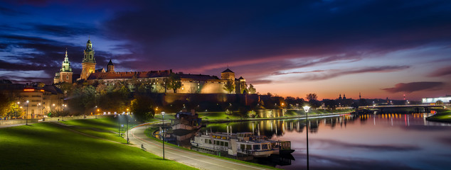 Fototapeta Royal Castle of Wawel by morning blue hour (panoramic) obraz