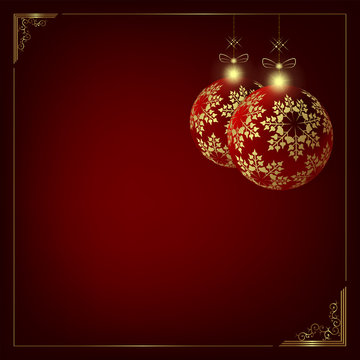 Christmas design with a silhouette of two Christmas balls with golden snowflakes.