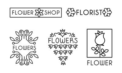 Flower shop logo set, design elements can be used for branding identity, florist salon vector Illustration on a white background