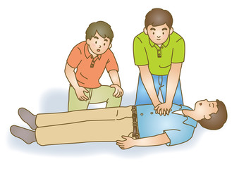 応急手当イラスト81：救急蘇生法・胸骨圧迫
