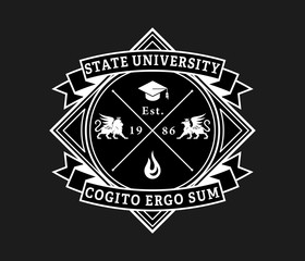 State university cogito ergo sum white on black