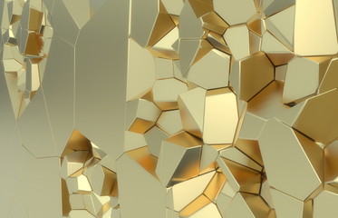 Fototapeta na wymiar 3d render, golden modern shattered wall texture, random clusters digital illustration, abstract geometric background. Wealth and Prosperity reach concept architecture
