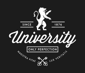 University of perfection white on black