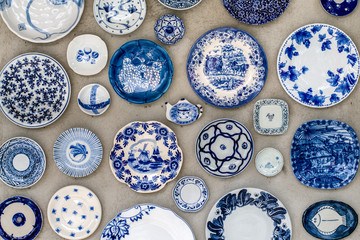 Beautiful old ceramic tiles patterns in the park public.