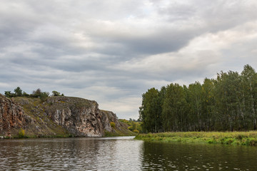 Fototapeta na wymiar walk on a river tram along the Iset canyon near the town of Kamensk-Uralsky, Sverdlovsk region