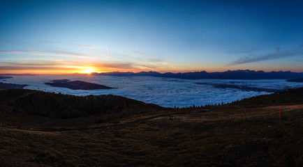 Wonderful Mountain Sunrise Landscape Panorama View From Gerlitzen To Villach In Carinthia Austria 