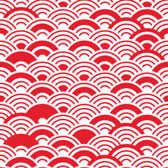 Seigaiha literally means blue wave of the sea. seamless pattern abstract scales simple Nature background japanese circle red white colors. Vector
