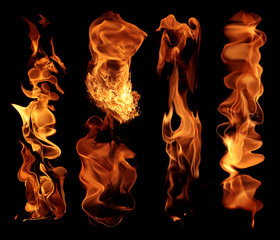 set of fire strokes - perfect fire strokes for hot illustration - fiery elements isolated on black background
