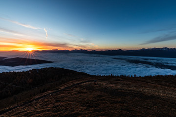 Wonderful Mountain Sunrise Landscape Panorama View From Gerlitzen To Villach In Carinthia Austria