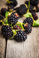 Ripe strawberry on the wooden plank. Selective focus. Shallow depth of field.