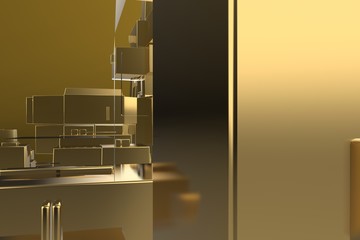 Wealth rich concept idea Golden city at sunset rays Abstract space background.3D illustration rendering