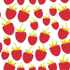 seamless pattern Red ripe raspberries Fresh juicy berries isolated on white background. Vector