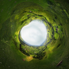 Stereographic projection of  mountains. 360 degree panorama.
