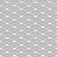 Seigaiha literally means wave of the sea. seamless pattern abstract scales simple Nature background japanese circle Black white colors. Vector