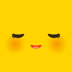 Kawaii funny muzzle with pink cheeks and closed eyes, Cute Cartoon Face on yellow orange background. Vector