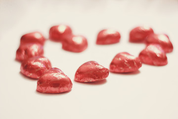 Symbol of love. heart-shaped chocolates in red packaging. Valentine's Day Gift