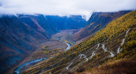 View on valley of Chulyshman river from pass Katu-Yaryk.