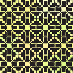 Seamless pattern stars flowers Ornament of Russian folk embroidery, orange green on black background. Can be used for fabrics, wallpapers, websites. Vector