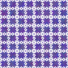 Seamless pattern stars flowers Ornament of Russian folk embroidery, purple blue lilac contour on white background. Can be used for fabrics, wallpapers, websites. Vector