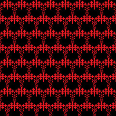 Seamless pattern tree Ornament of Russian folk embroidery, red contour on black background. Can be used for fabrics, wallpapers, websites. Vector