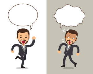 Vector cartoon character man expressing different emotions with speech bubbles