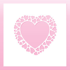 Openwork frame with tender frame of hearts. Laser cutting template for greeting cards, envelopes, wedding invitations, interior decorative elements.