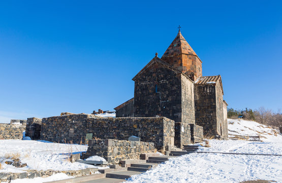 Sevan temple complex on the peninsula of the Lake Sevan, Armenia.
