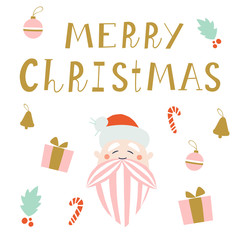 Merry Christmas greeting card with Santa Claus.