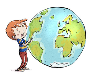 niño feliz con planeta tierra © cirodelia