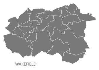 Obraz premium Wakefield city map with wards grey illustration silhouette shape