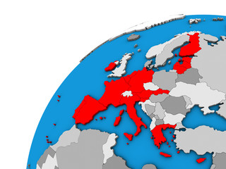 Eurozone member states on 3D globe.