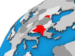 CEFTA countries on 3D globe.