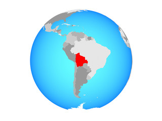 Bolivia on blue political globe. 3D illustration isolated on white background.