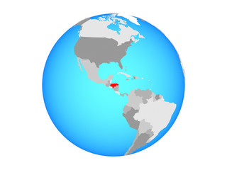 Honduras on blue political globe. 3D illustration isolated on white background.
