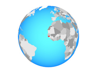 Guinea-Bissau on blue political globe. 3D illustration isolated on white background.