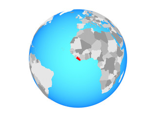 Liberia on blue political globe. 3D illustration isolated on white background.