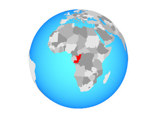 Naklejka premium Congo on blue political globe. 3D illustration isolated on white background.
