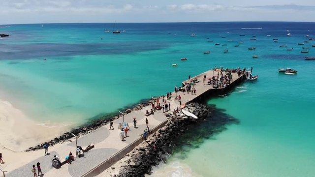  Aerial view of the Fishermans pier at Santa Maria beach in Sal Cape Verde - Cabo Verde