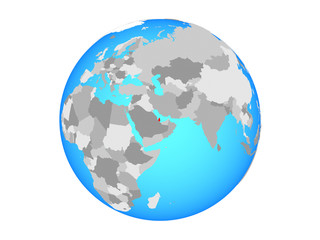 Qatar on blue political globe. 3D illustration isolated on white background.