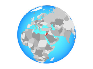 Jordan on blue political globe. 3D illustration isolated on white background.