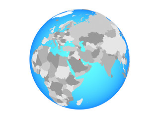 Naklejka premium Kuwait on blue political globe. 3D illustration isolated on white background.