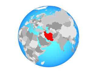 Iran on blue political globe. 3D illustration isolated on white background.